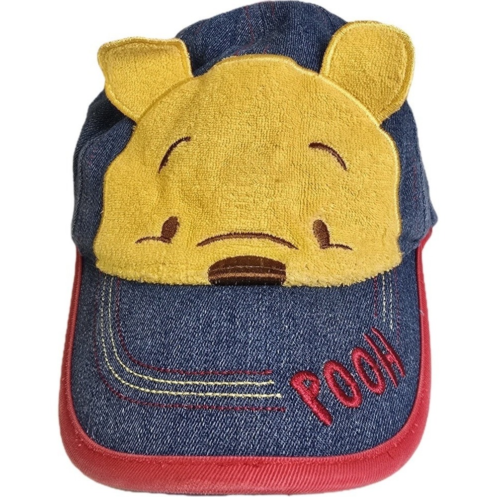 Disney Winnie‎ the Pooh Denim Baseball Cap Kids Hat 3D Ears Red Brim Vintage